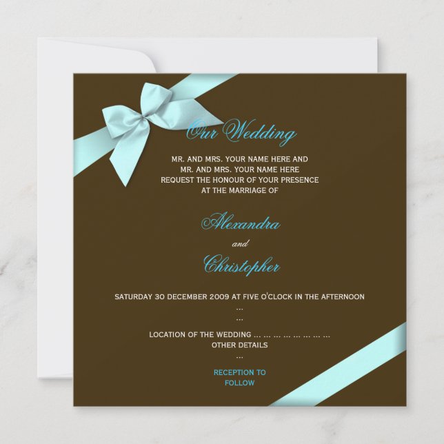 Aqua Ribbon Wedding Announcement S4 (Front)
