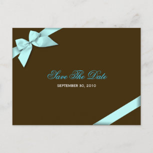 Aqua Ribbon Wedding Save the Date 2 Announcement Postcard