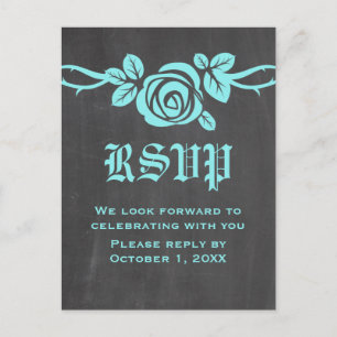 Aqua Rose Chalkboard RSVP Postcard
