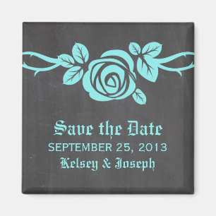 Aqua Rose Chalkboard Save the Date Magnet