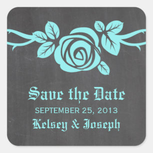 Aqua Rose Chalkboard Save the Date Stickers