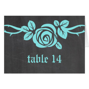 Aqua Rose Chalkboard Table Number Card