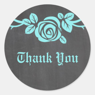 Aqua Rose Chalkboard Thank You Stickers