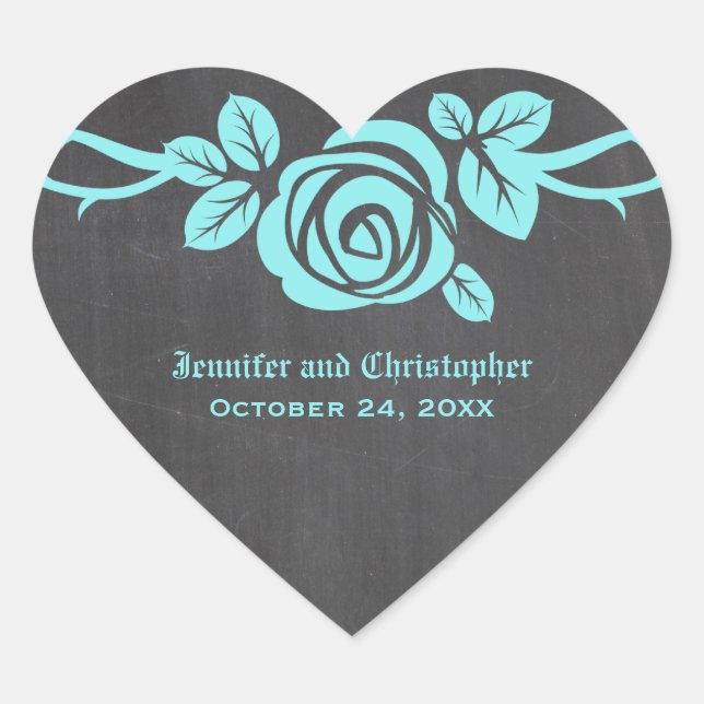 Aqua Rose Chalkboard Wedding Stickers (Front)