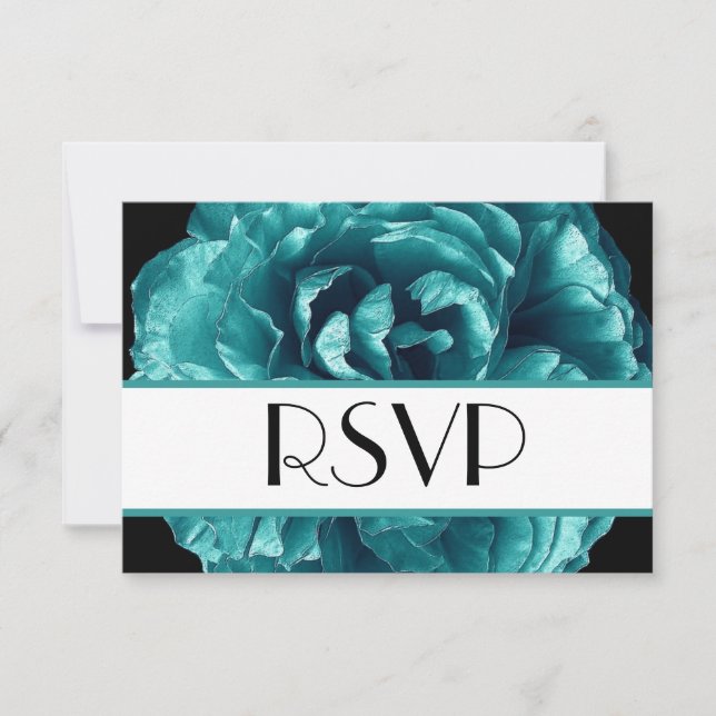 Aqua Rose RSVP Wedding Response Card Small (Front)