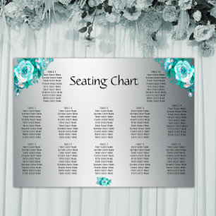 Aqua Roses and Silver Wedding Reception Seating Poster