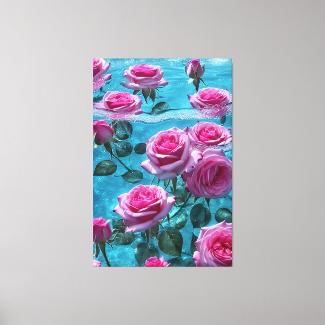 Aqua roses Stretched Canvas Print (Front)
