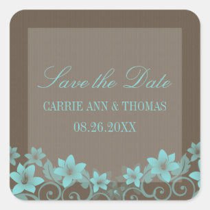 Aqua Rustic Floral Save the Date Stickers