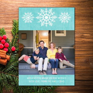 Aqua Rustic Snowflake Holiday Photo