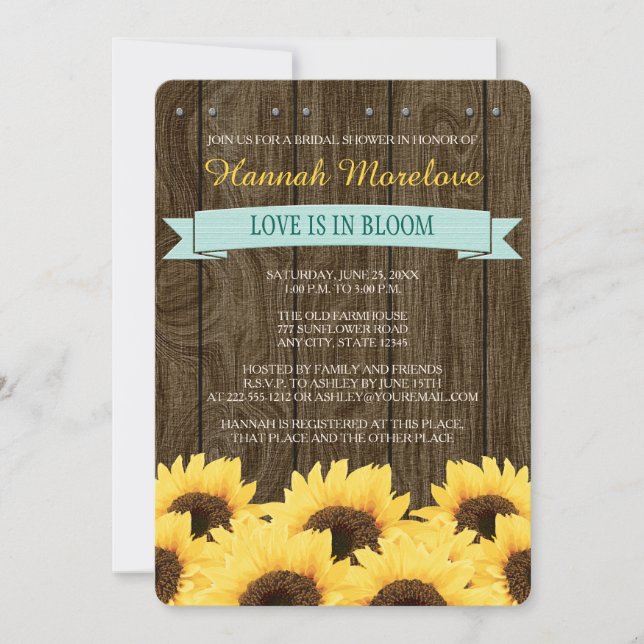 AQUA RUSTIC SUNFLOWER BRIDAL SHOWER INVITE (Front)