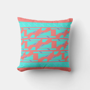 Aqua Salmon Bordered MCM Look Mosaic-like Design Cushion