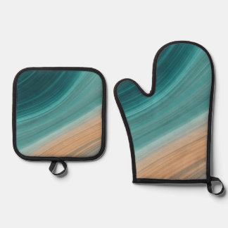 Aqua Sand Flow Oven Mitt & Pot Holder Set