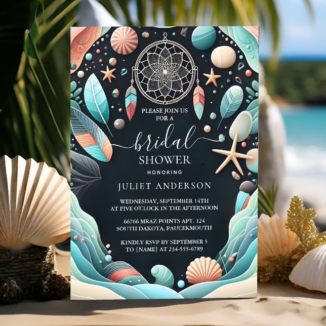 Aqua Sand Work Stacked Sea Glass Bridal Shower Invitation (Creator Uploaded)