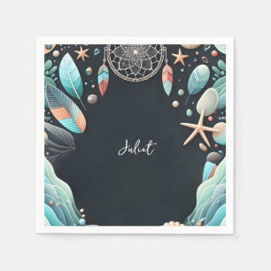 Aqua Sand Work Stacked Sea Glass Bridal Shower Napkin