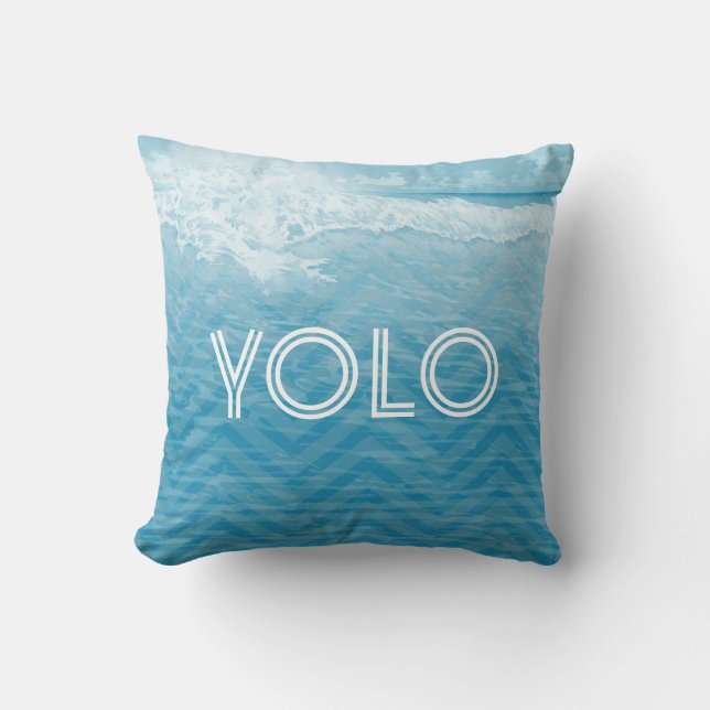 Aqua Sea Blue Beach YOLO You only live once Cushion (Front)