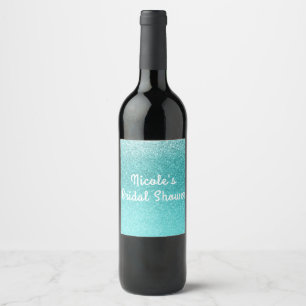 Aqua Sea Blue Glitter Sparkle Glam Wine Labels