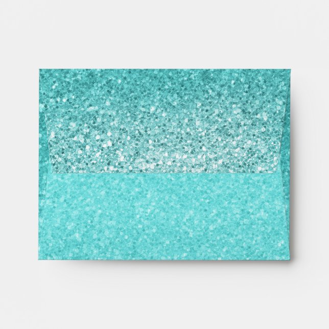Aqua Sea Blue Glitter Sparkle Party Invitation Envelopes (Back (Top Flap))