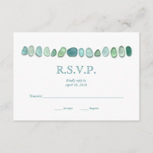 Aqua Sea Glass Wedding RSVP Card