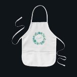 Aqua Sea Green Floral Wreath Personalised  Kids Apron<br><div class="desc">Aqua Sea Green Floral Wreath Personalised Kids' Apron</div>