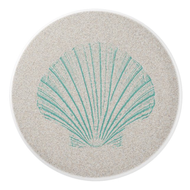 Aqua Sea Shell with Sand Texture Ceramic Knob (Front)