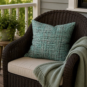 Aqua Seafoam Blue Green Grey Boucle Woven Pattern Cushion