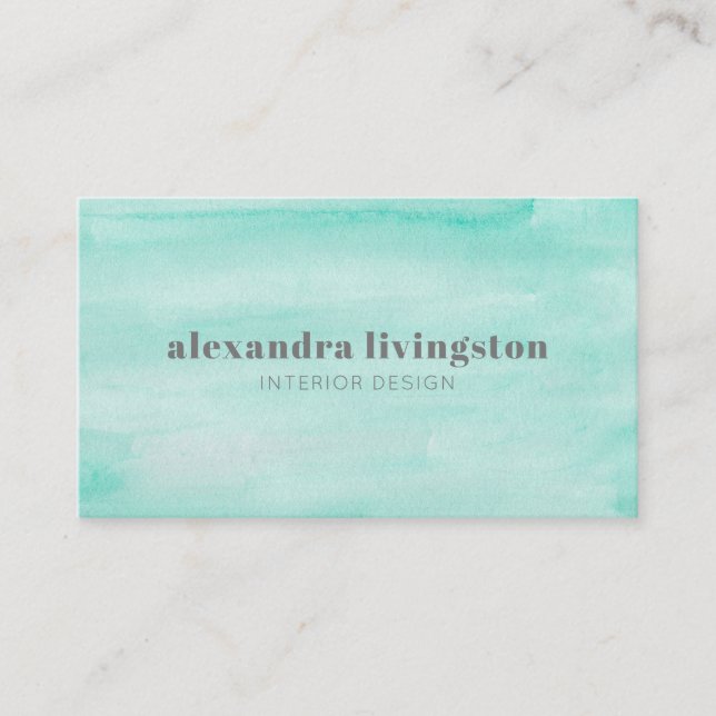 Aqua Seafoam Green Abstract Watercolor Business Card (Front)