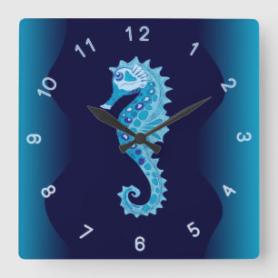 Aqua Seahorse Wall Clock