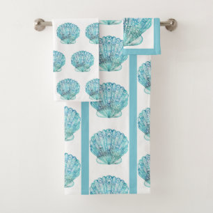 Aqua Seashell Bath Towel Set