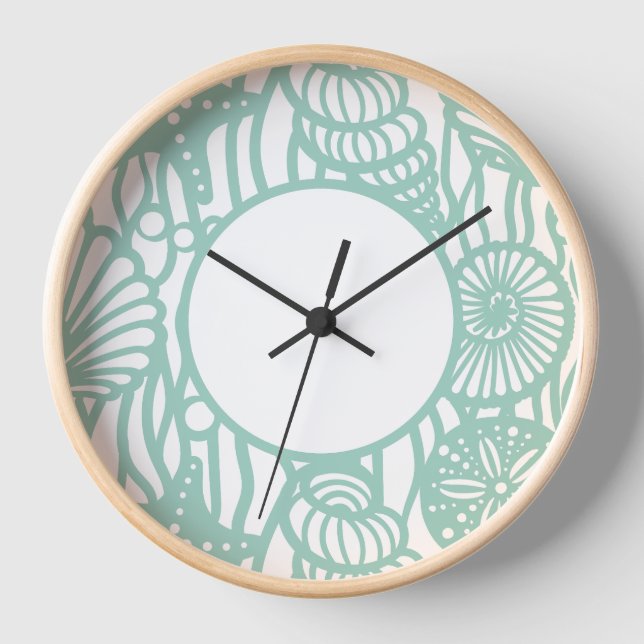 Aqua Seashell Pattern Clock (Front)
