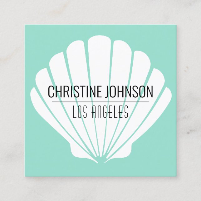 aqua seashell square business card (Front)