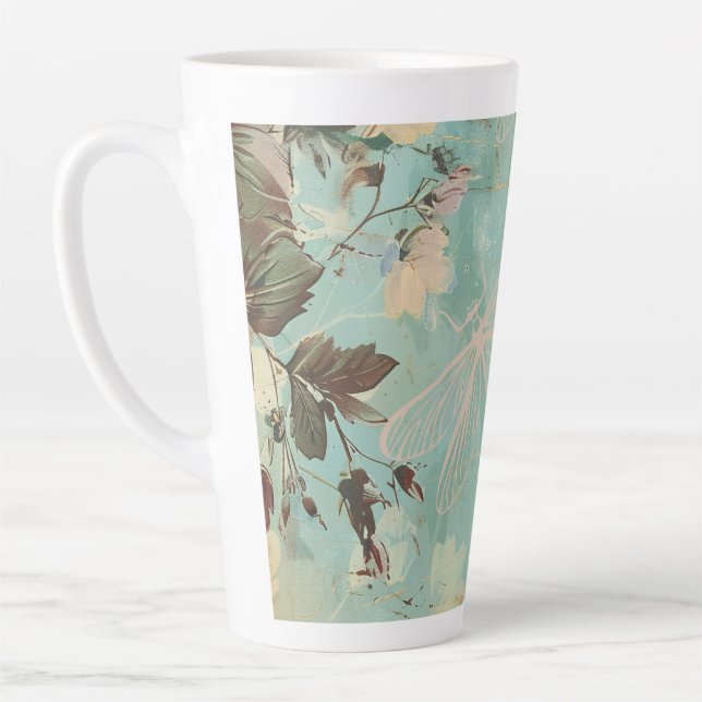  Aqua Shabby Cottage Dragonfly Latte Mug (Left)