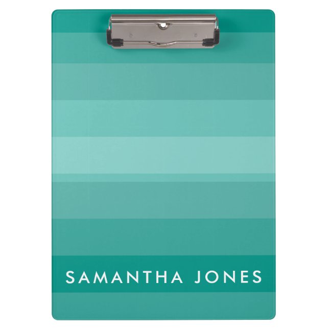 Aqua Shades Ombre Simple Stripe Personalize Name Clipboard (Front)