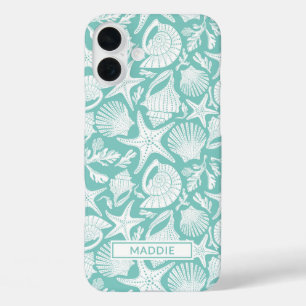 Aqua Shells Personalised iPhone 16 Plus Case