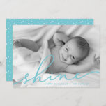 Aqua | Shine Script Hanukkah Photo Holiday Card<br><div class="desc">Share holiday greetings with these chic Hanukkah photo cards featuring your favourite full bleed horizontal or landscape orientated photo. "Shine" appears as a bright robin's egg blue text overlay in elegant hand lettered script typography. Personalise with your names and the year along the bottom. Cards reverse to matching aqua blue...</div>
