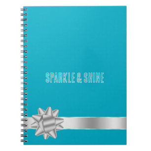 Aqua Silver Ribbon Bow Notebook