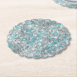 Aqua Silver Unicorn Glitter Sparkle  Paper Coaster