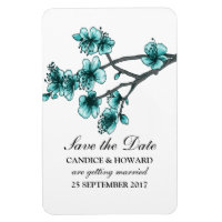 Aqua Simple Cherry Blossoms Save the Date