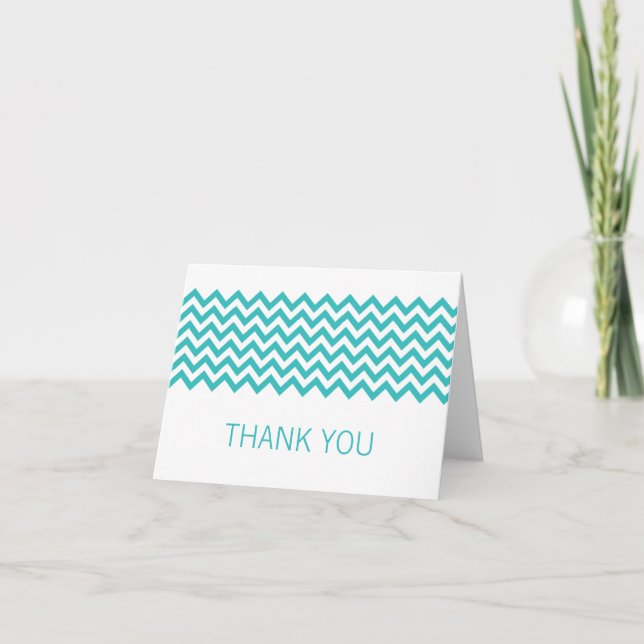 Aqua Simple Chevron Thank You Card (Front)
