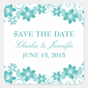 Aqua Simple Floral Save the Date Stickers