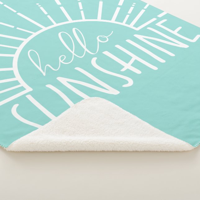 Aqua Simple Modern Hello Sunshine       Sherpa Blanket (3/4)