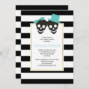 Aqua skulls and stripes wedding bridal shower invitation