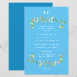 Aqua Sky Blue Floral Budget Wedding Invite A9