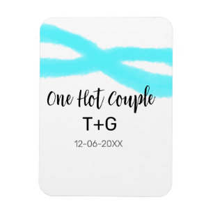 Aqua sky blue pastel one hot couple add name date magnet
