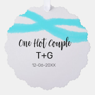 Aqua sky blue pastel one hot couple add name date tree decoration card