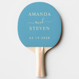 Aqua Sky Couple Names with Wedding Date Ping Pong Paddle