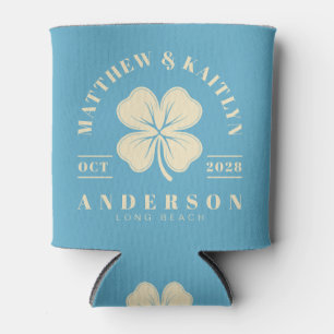 Aqua Sky Irish Lucky Clover Wedding Crest Can Cooler