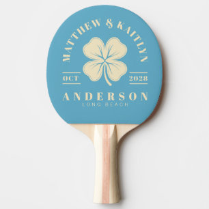 Aqua Sky Irish Lucky Clover Wedding Crest Ping Pong Paddle