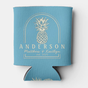 Aqua Sky Pineapple Wedding Arch & Name Can Cooler