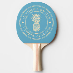 Aqua Sky Pineapple Wedding Crest & Names Ping Pong Paddle