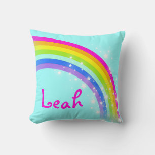 Aqua sky rainbow pink name pillow